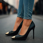 Textured Court Heels with Metallic Point Detail