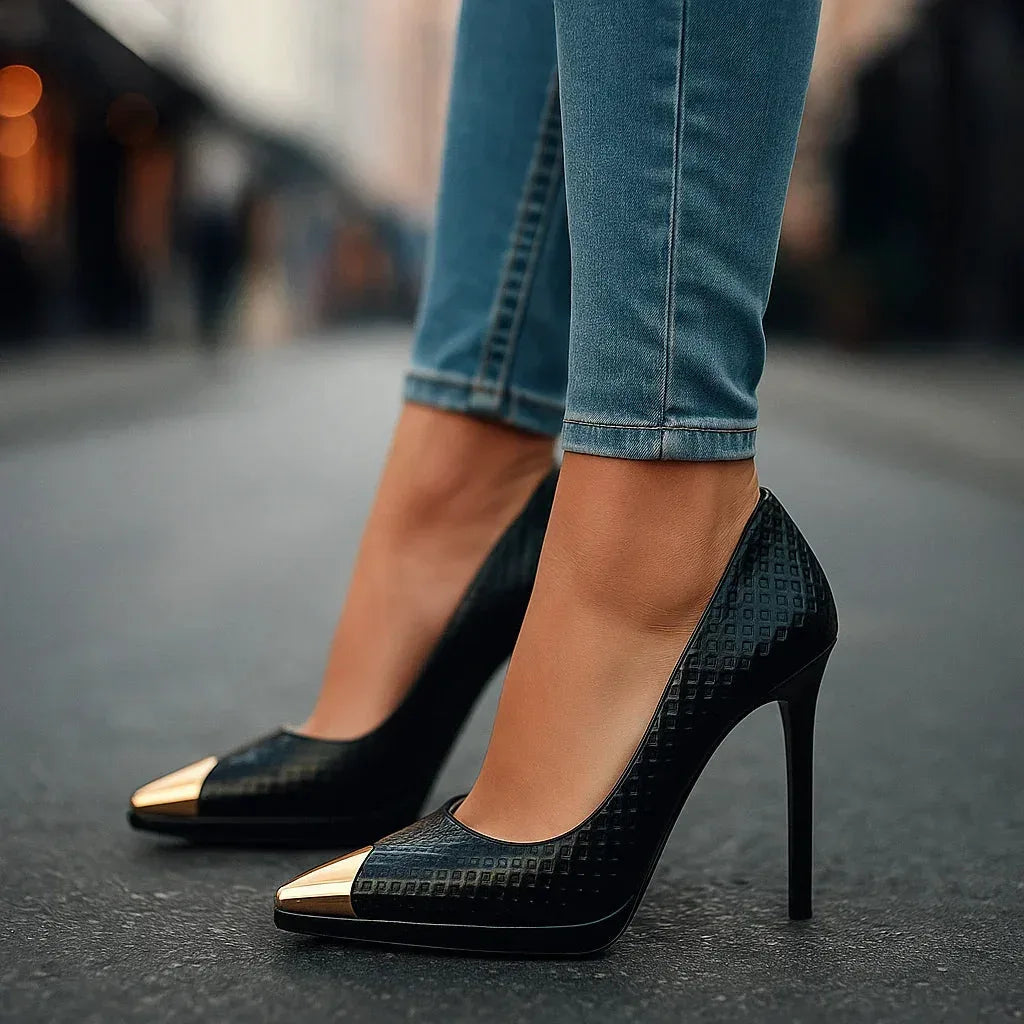 Textured Court Heels with Metallic Point Detail