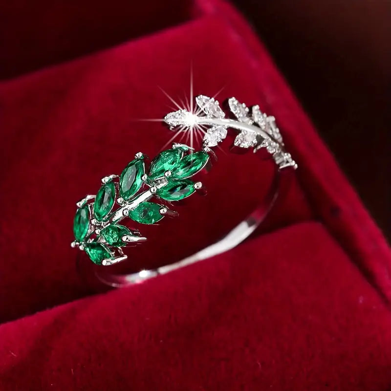 Green Enamel Leaf and Vine Wrap Ring in Gold Colour