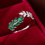 Green Enamel Leaf and Vine Wrap Ring in Gold Colour