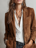 Chaqueta efecto ante con cuello y botonadura delantera