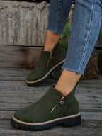 Ankle Boots with Side Zip and Sturdy Outsole