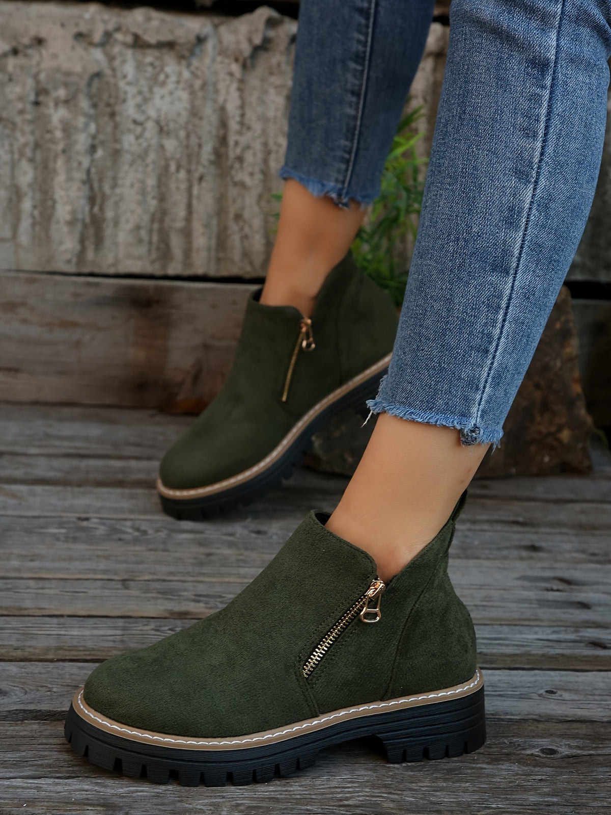 Ankle Boots with Side Zip and Sturdy Outsole