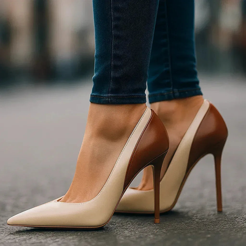 Two Tone Pointed Toe Stiletto Heels