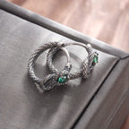 Vintage Green Cubic Zirconia Earrings in Silver Colour