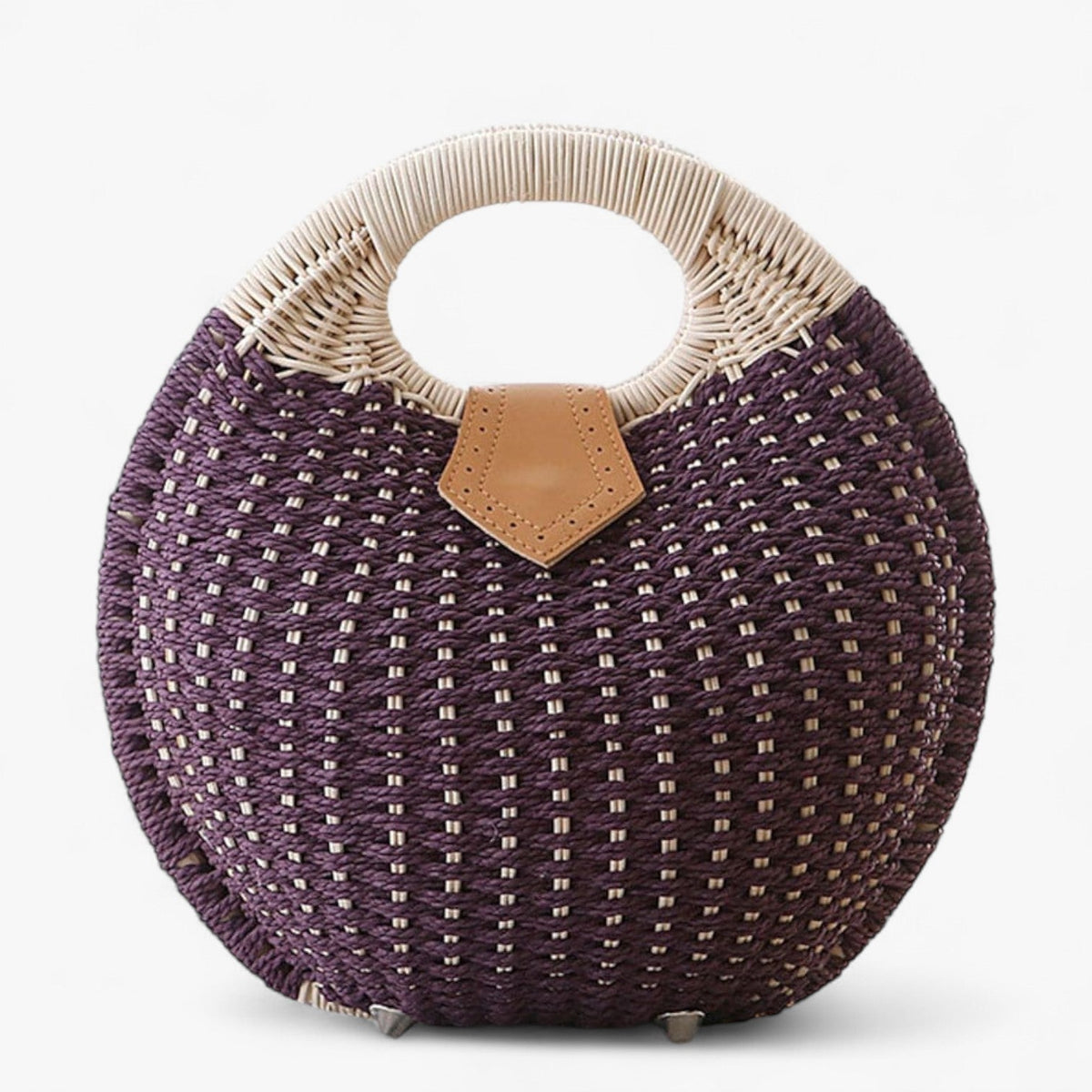 Woven Rattan-Style Shoulder Bag with Flap Closure