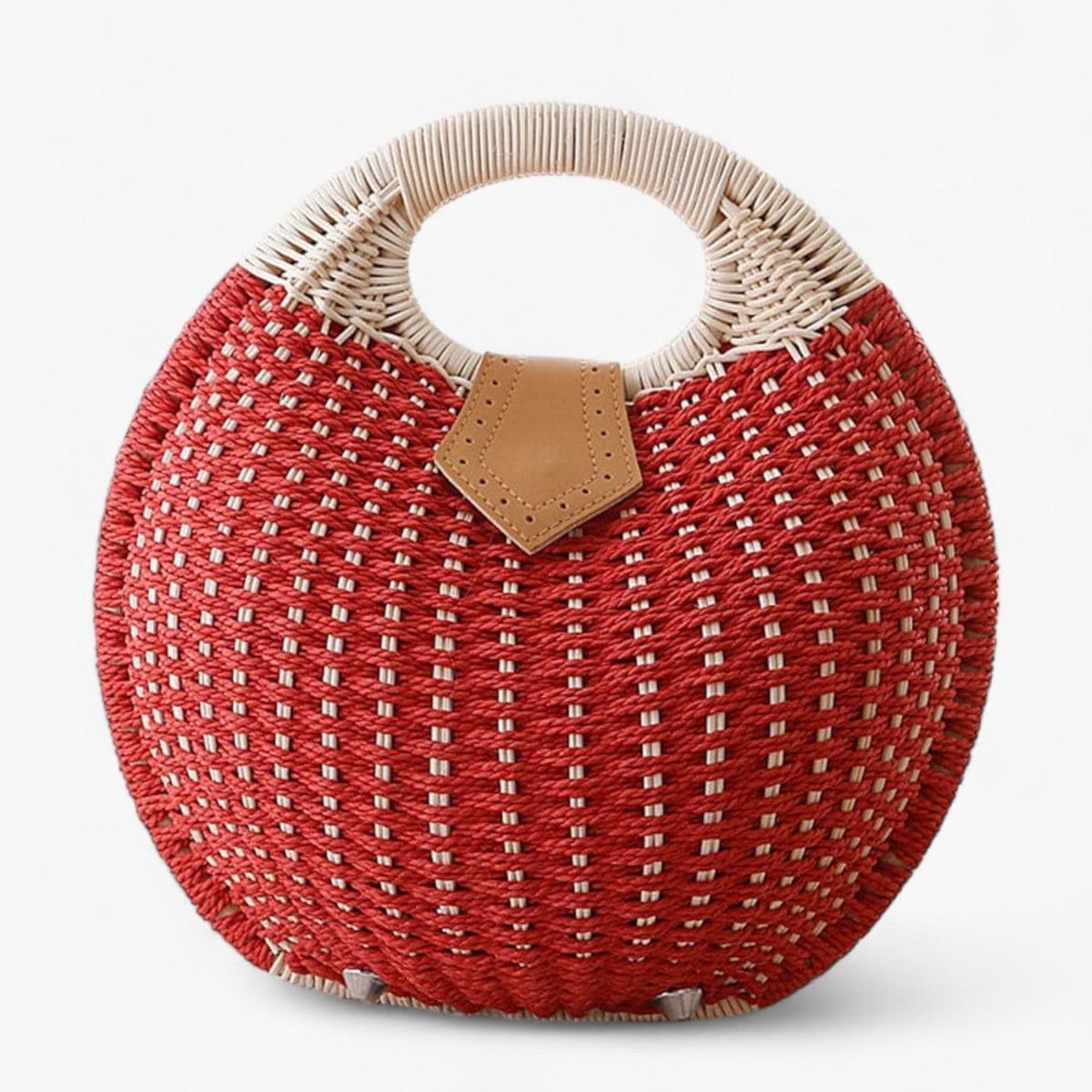 Woven Rattan-Style Shoulder Bag with Flap Closure