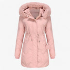 Hooded Padded Down Jacket with Thick Faux Fur Trim