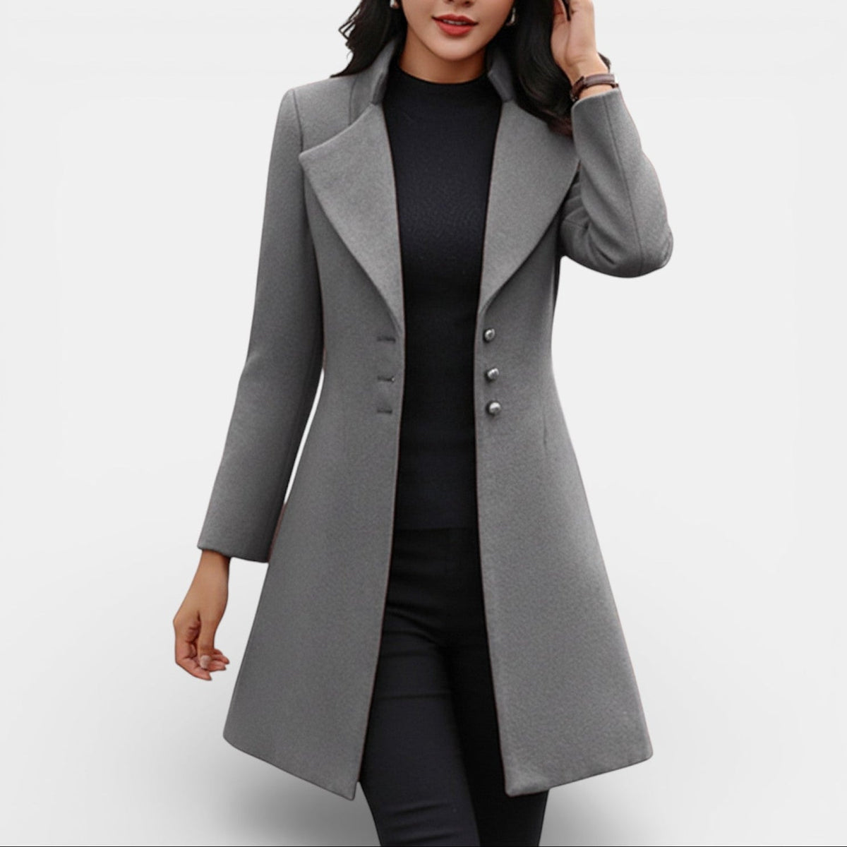 Fitted Long Coat with Soft Fabric and Clean Line