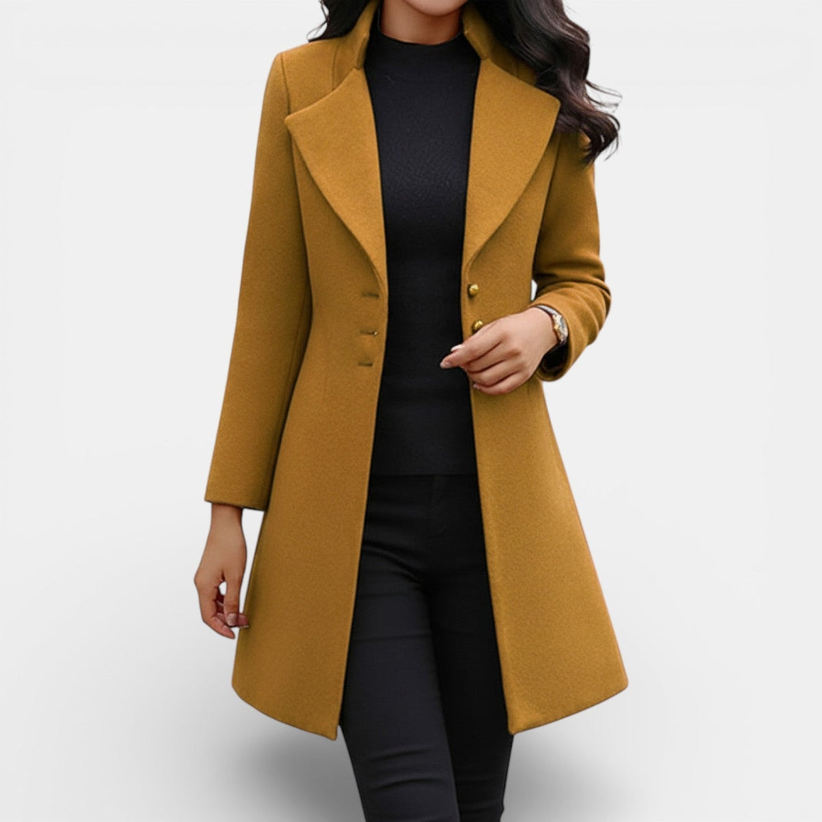 Fitted Long Coat with Soft Fabric and Clean Line