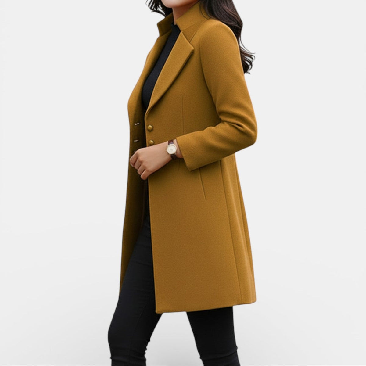 Fitted Long Coat with Soft Fabric and Clean Line
