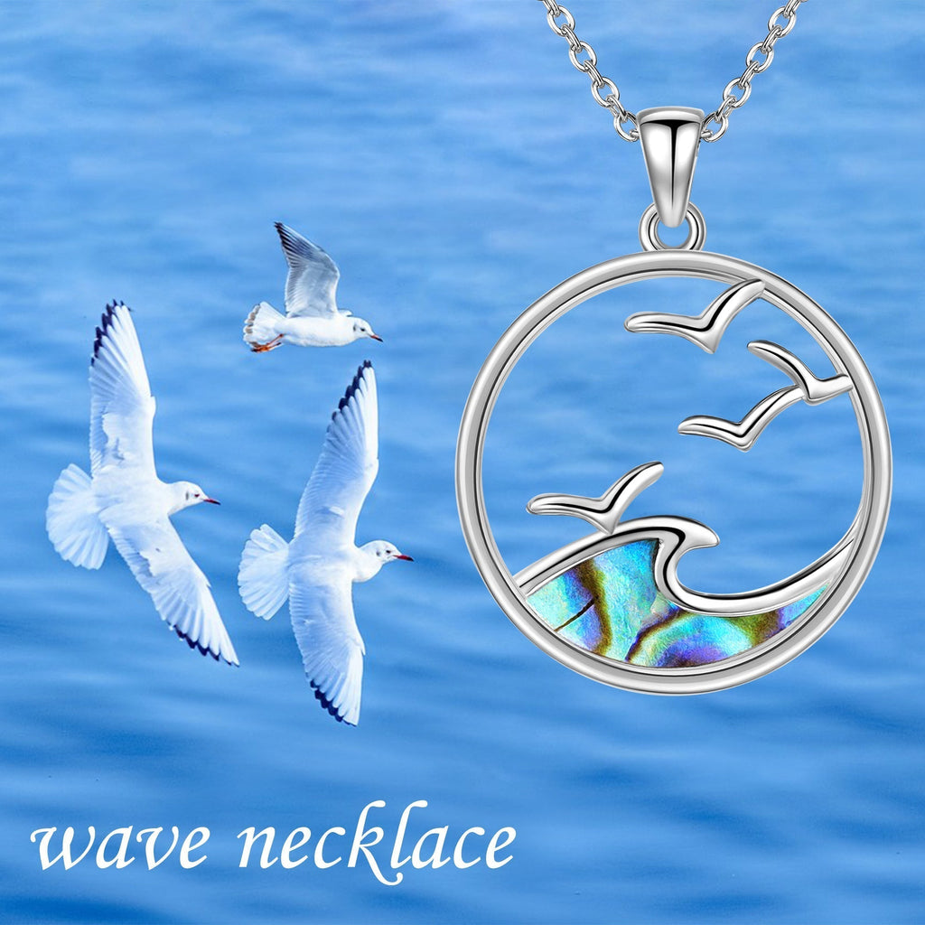 Seagull and Wave Pendant Necklace with Coastal Scene