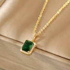 Green Stone Pendant on Fine Chain in Gold Colour with Simple Setting