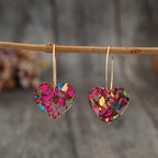 Vintage Resin Glitter Heart Pendant Earrings with Playful Sparkle