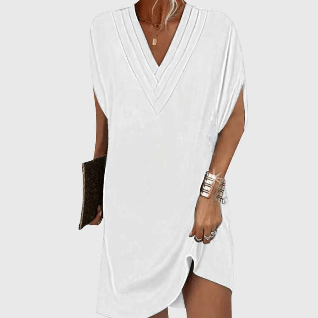 Draped V-Neck Dress with Flowing Silhouette