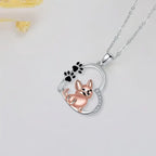 Heart and Dog Pendant Necklace in Rose Gold Colour