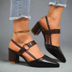 Block Heel Slingback Shoes with Gold Ring Detail