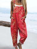 Gold Floral Print Jumpsuit with a Relaxed Silhouette