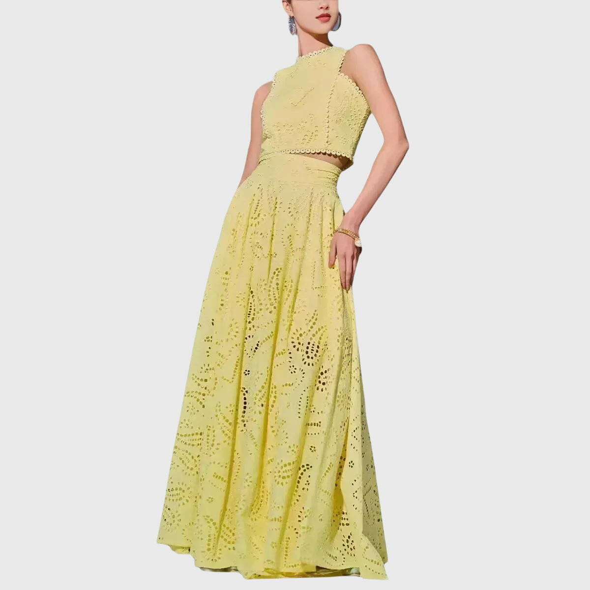 Two Piece Set with Sleeveless Crop Top and Long Skirt