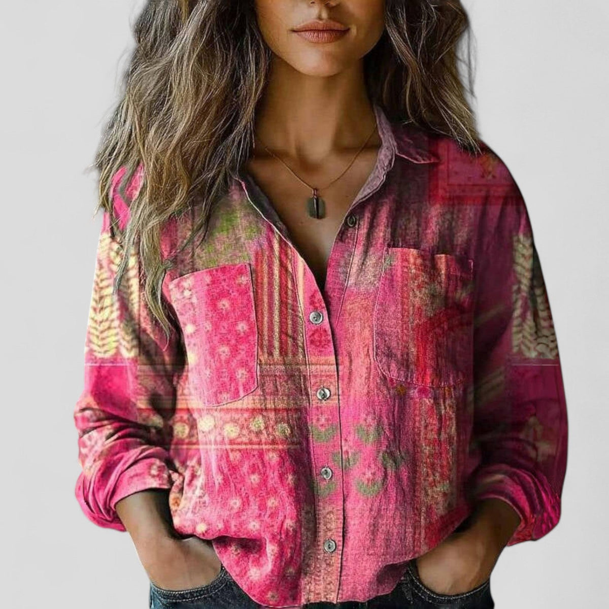 Gradient Blouse Shirt with Button Front