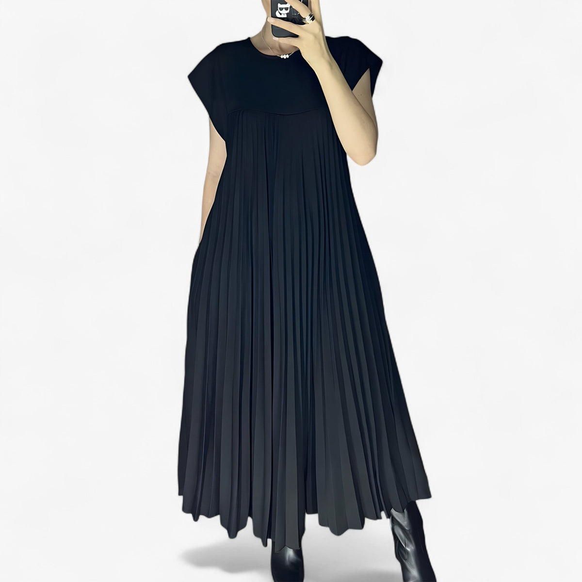Vestido plisado sin mangas de silueta vaporosa