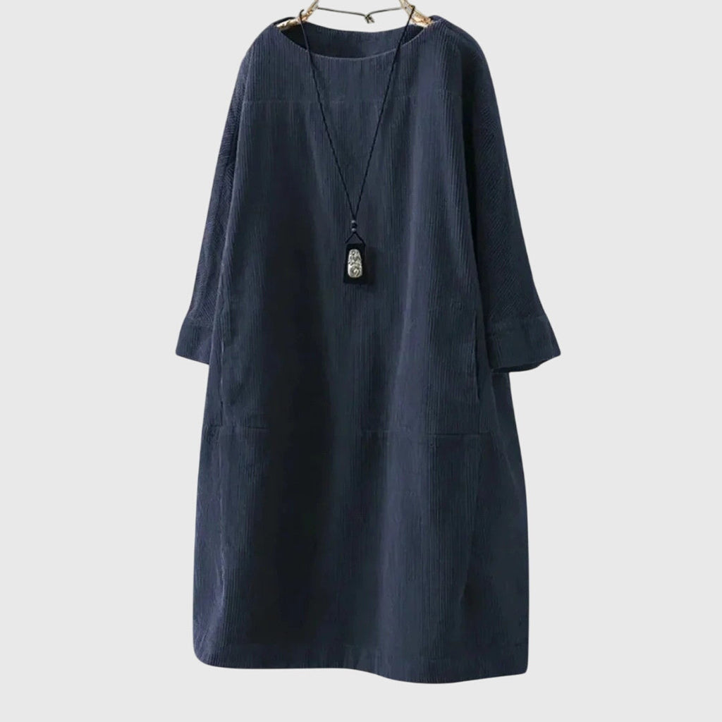Vestido midi de pana con silueta holgada