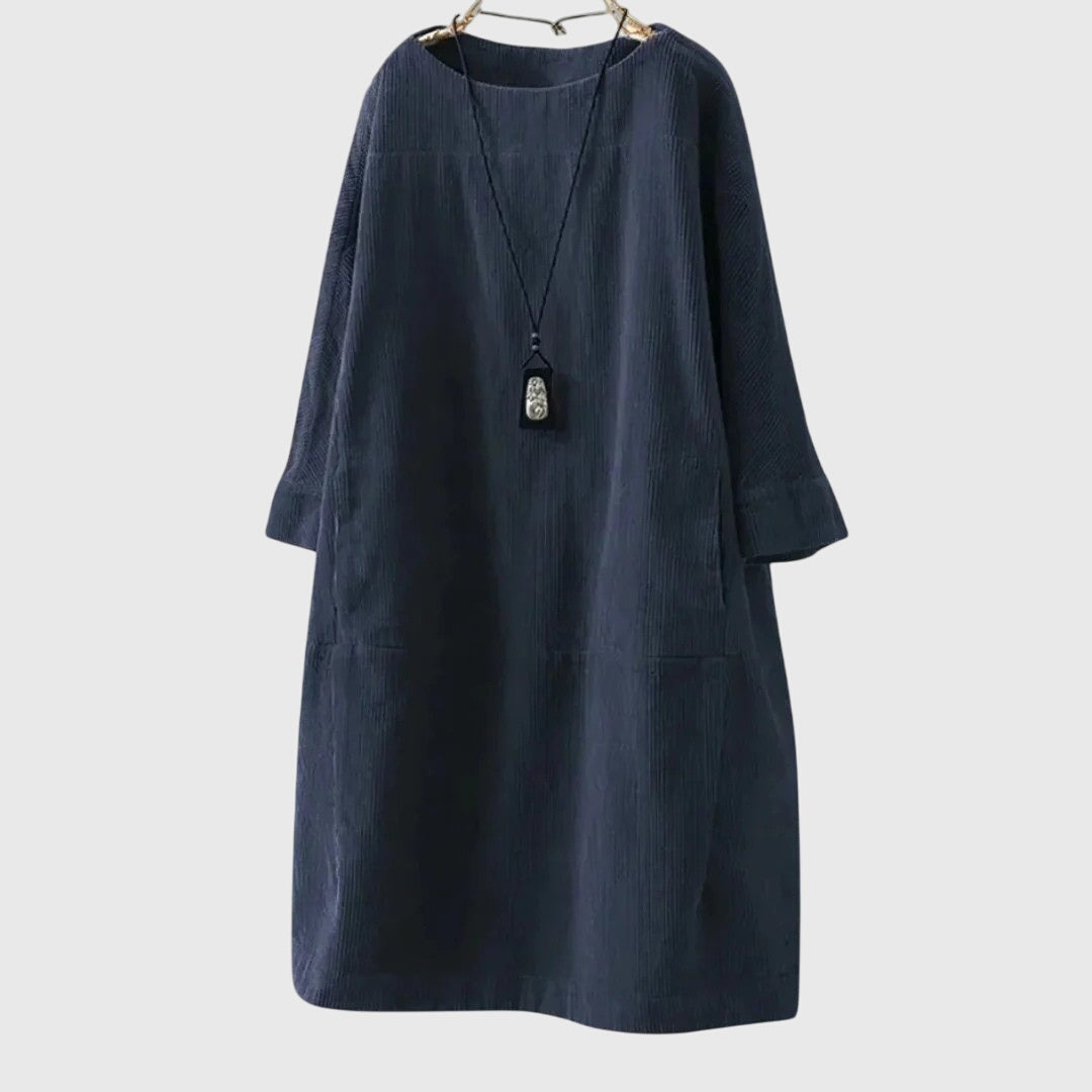Corduroy Midi Dress with Relaxed Silhouette
