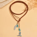 Vintage Bohemian Blue-Green Feather Pendant Layered Necklace