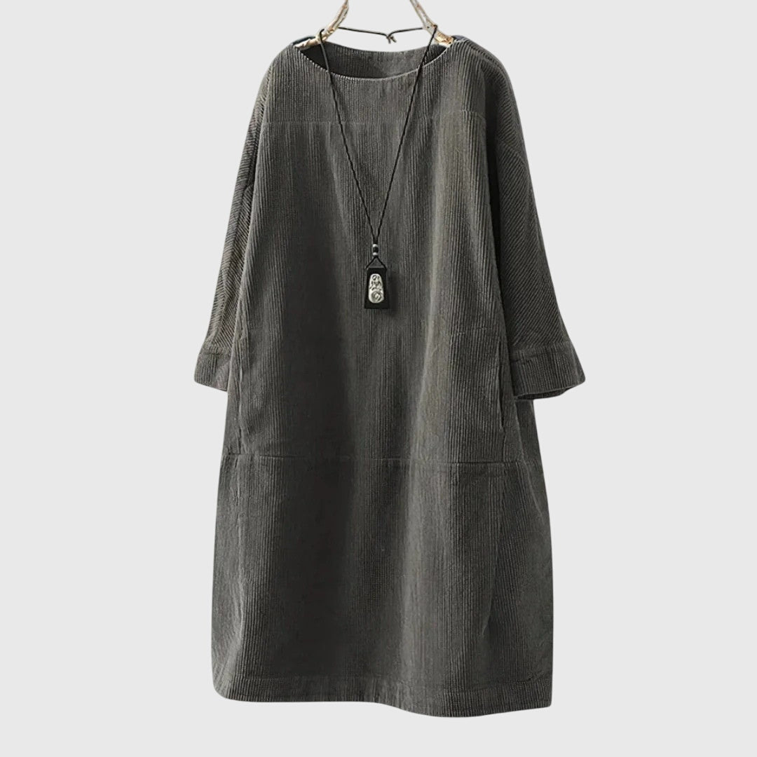 Corduroy Midi Dress with Relaxed Silhouette
