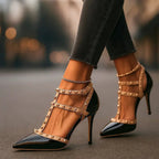 Pointed Toe Stilettos with Studded Adjustable Straps