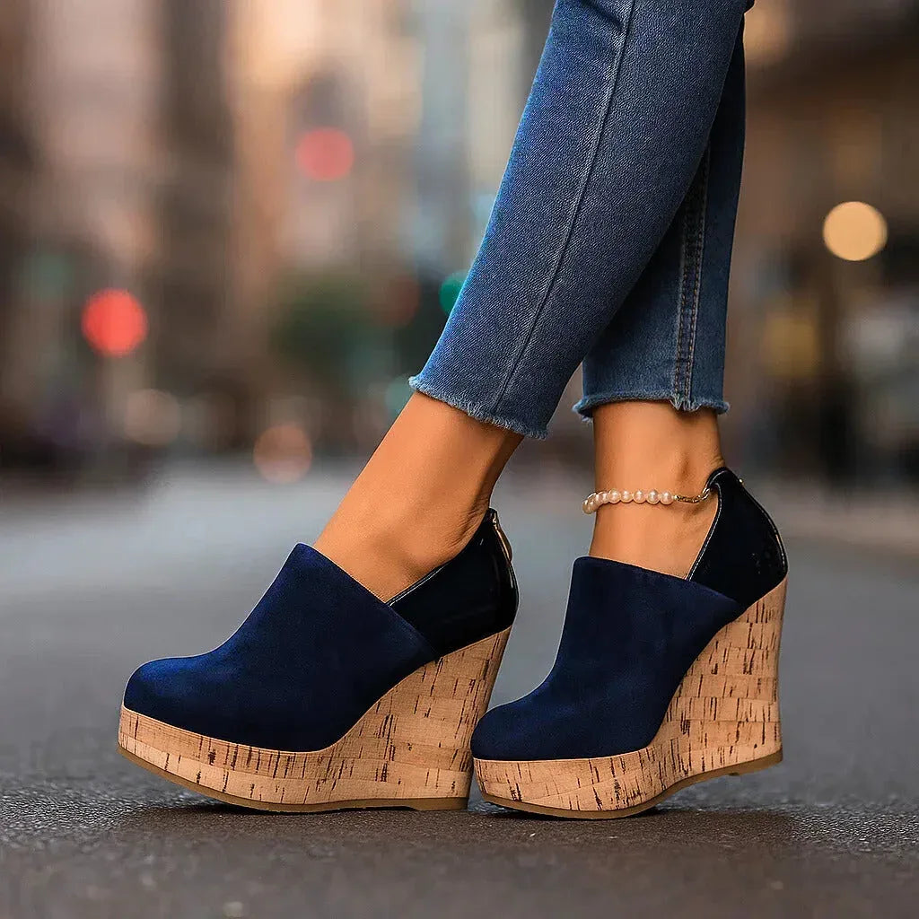 Suede Look Wedge Platforms with Cork Sole