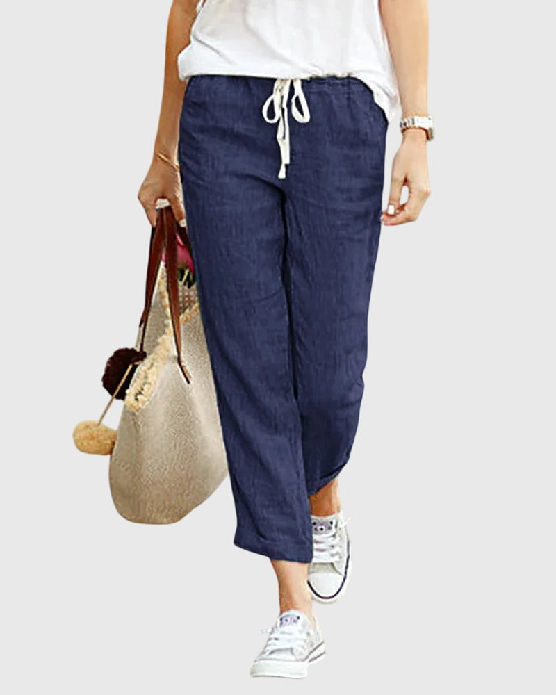 Solid Colour Summer Trousers with Elasticated Waist