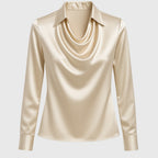 Pleated Neckline Blouse with Soft Sheen