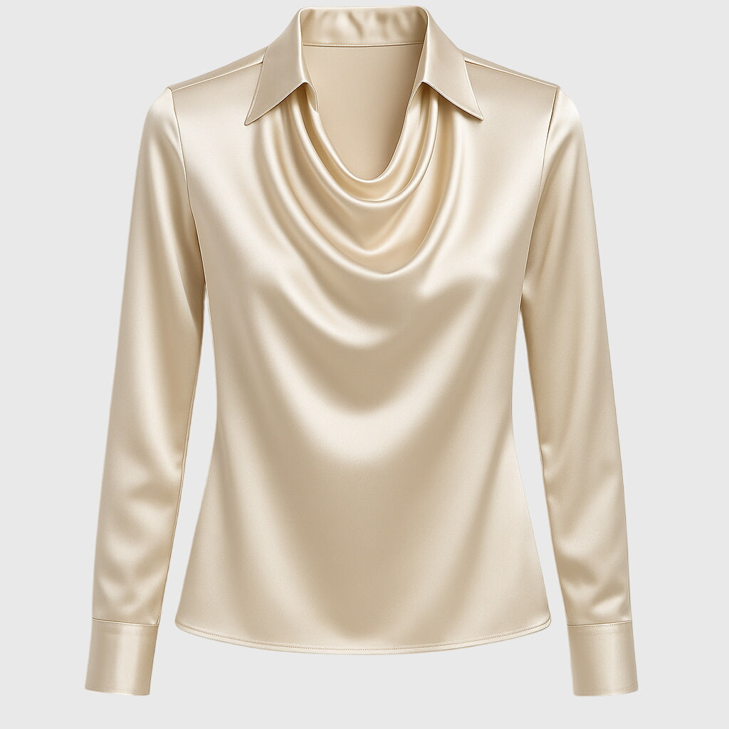 Pleated Neckline Blouse with Soft Sheen