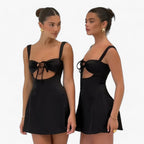 Wrap Mini Dress with Front Lacing and Cutout Detail