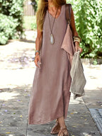 Vestido midi amplio y fluido con cuello de pico para los días de verano