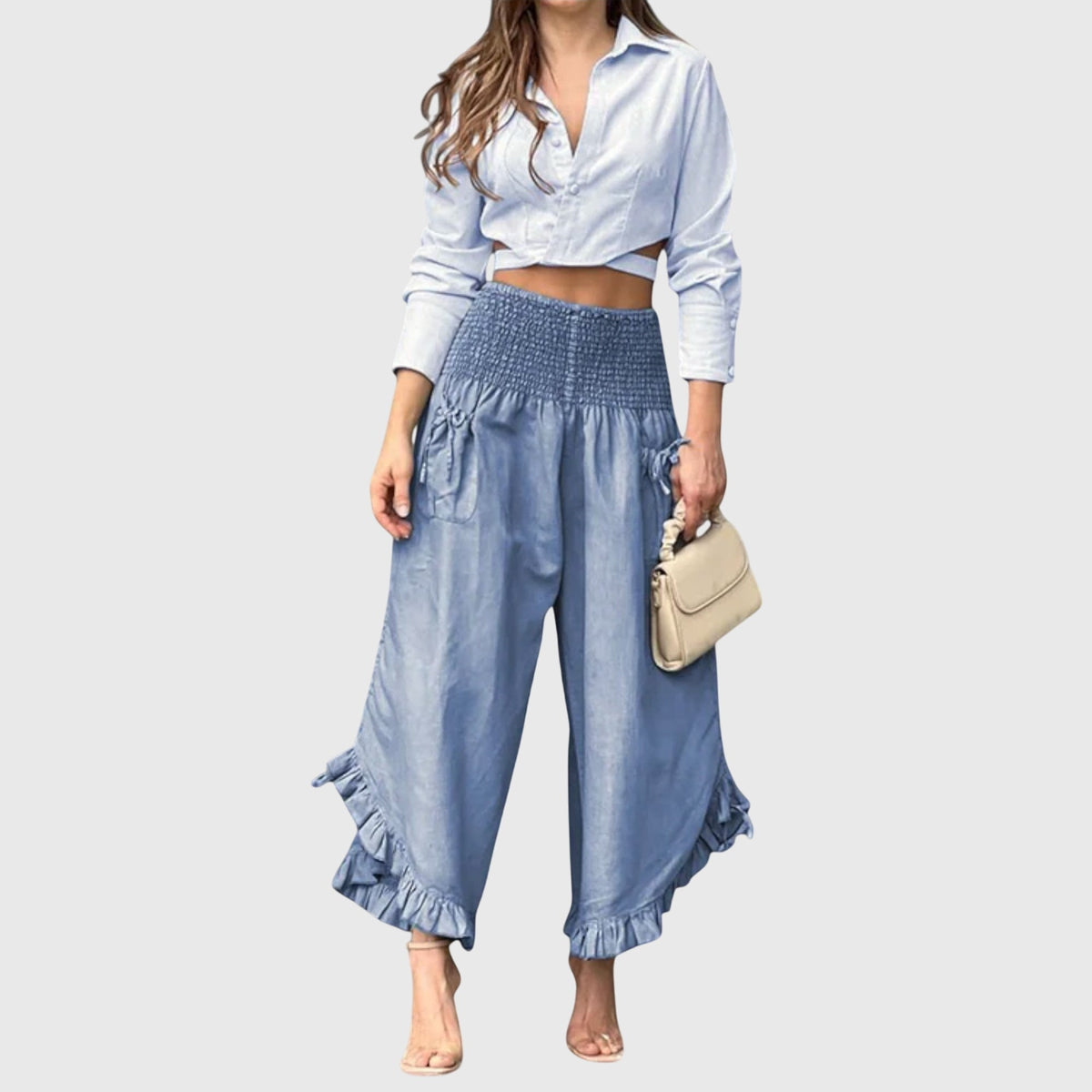 Pleated Trousers with Gathered Detail