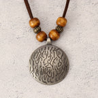 Vintage Zodiac Wooden Bead Pendant Necklace with Natural Texture