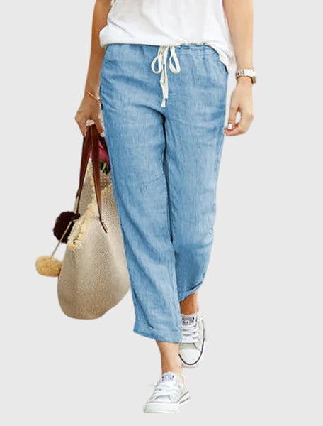 Solid Colour Summer Trousers with Elasticated Waist