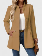 Collarless Jacket with Button Closure and Pockets