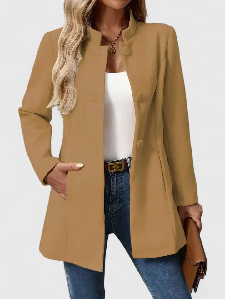Collarless Jacket with Button Closure and Pockets