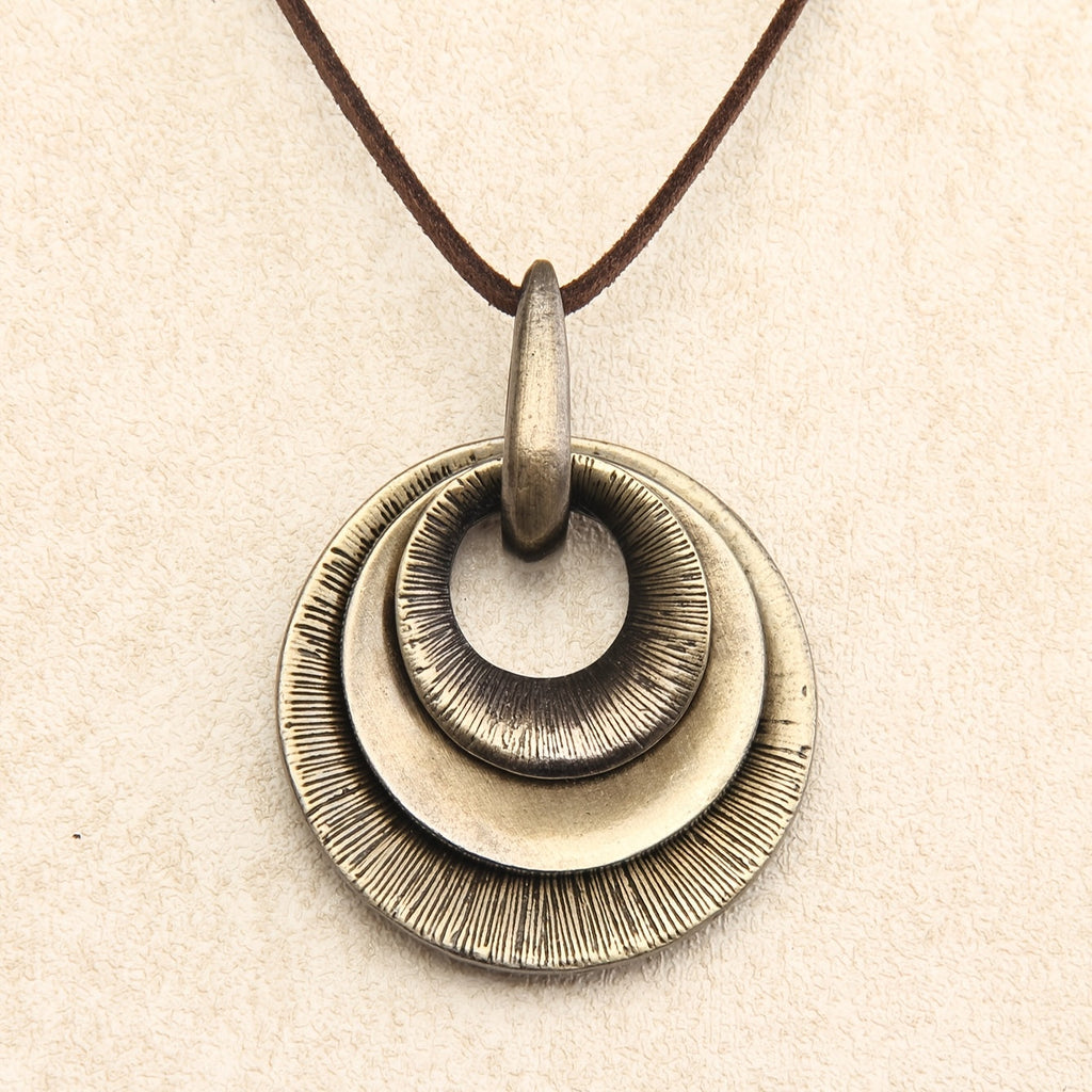 Vintage Layered Disc Long Pendant Necklace with Relaxed Drape