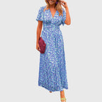 Floral V-Neck Summer Dress with Defined Waist