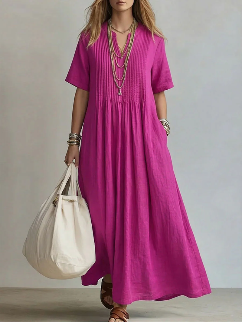 Pleated Cotton Dress with a Flowing Silhouette