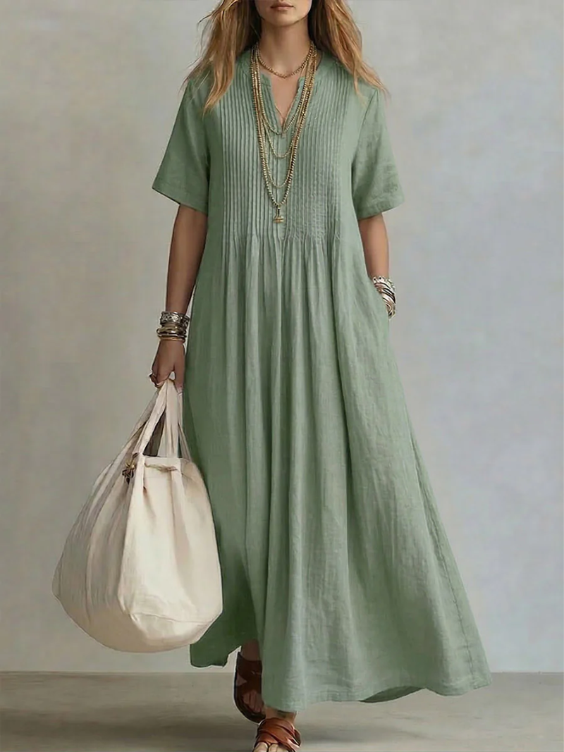 Pleated Cotton Dress with a Flowing Silhouette