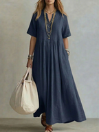 Pleated Cotton Dress with a Flowing Silhouette