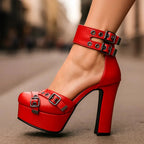 Platform Heels with Buckle Straps and Bold Silhouette