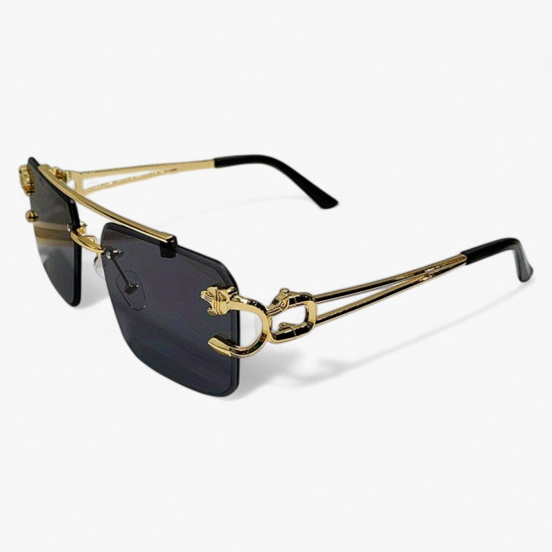 Rimless Square Sunglasses with a Gold-Tone Tiger Head Detail