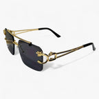 Rimless Square Sunglasses with a Gold-Tone Tiger Head Detail