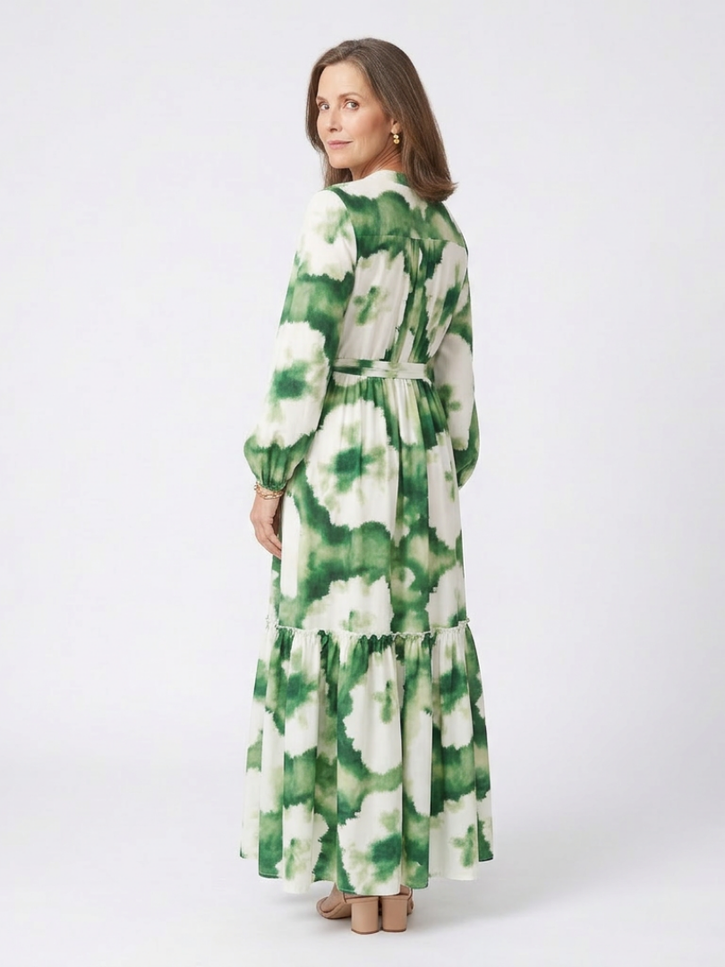 Long Sleeve Tiered Maxi Dress with Tie Waist